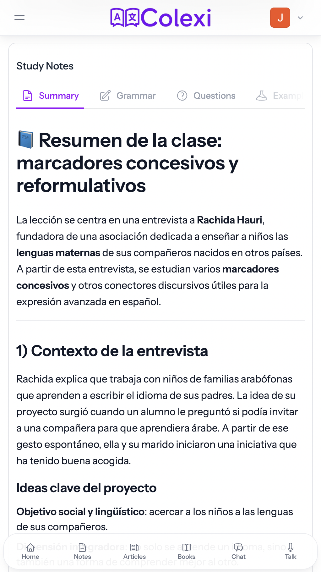 Colexi lesson notes mobile screenshot